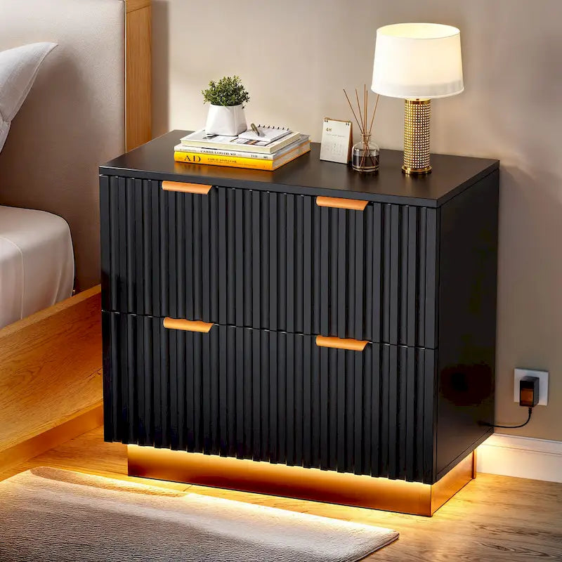 Moasis Lateral Filing Cabinet with LED Lighting and 2 Drawers for Home Office