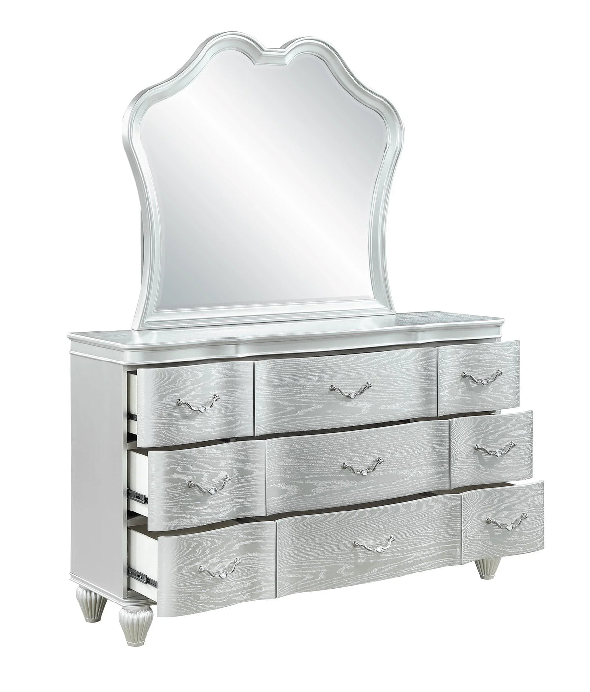 Eros King 4PC Bedroom Set with Manufactured Wood & Tufted Detailing in Silver