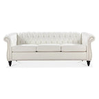 Cream 84.65 Traditional Chesterfield 3-Seater Sofa in PU Leather