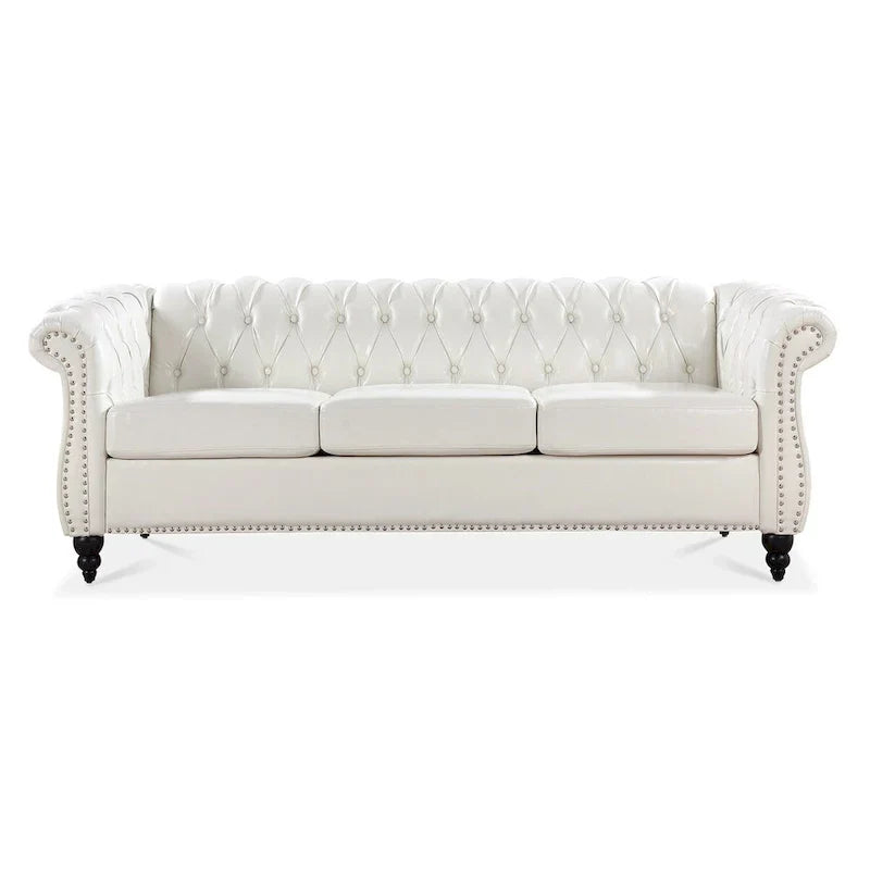 Cream 84.65 Traditional Chesterfield 3-Seater Sofa in PU Leather