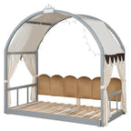 Gray Twin Bed with Arched Canopy and Trundle