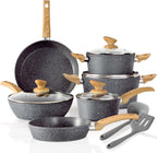 Kitchen Academy Induction Cookware Sets - 12 Piece Green Cooking Pan Set, Granite Nonstick Pots and Pans Set
