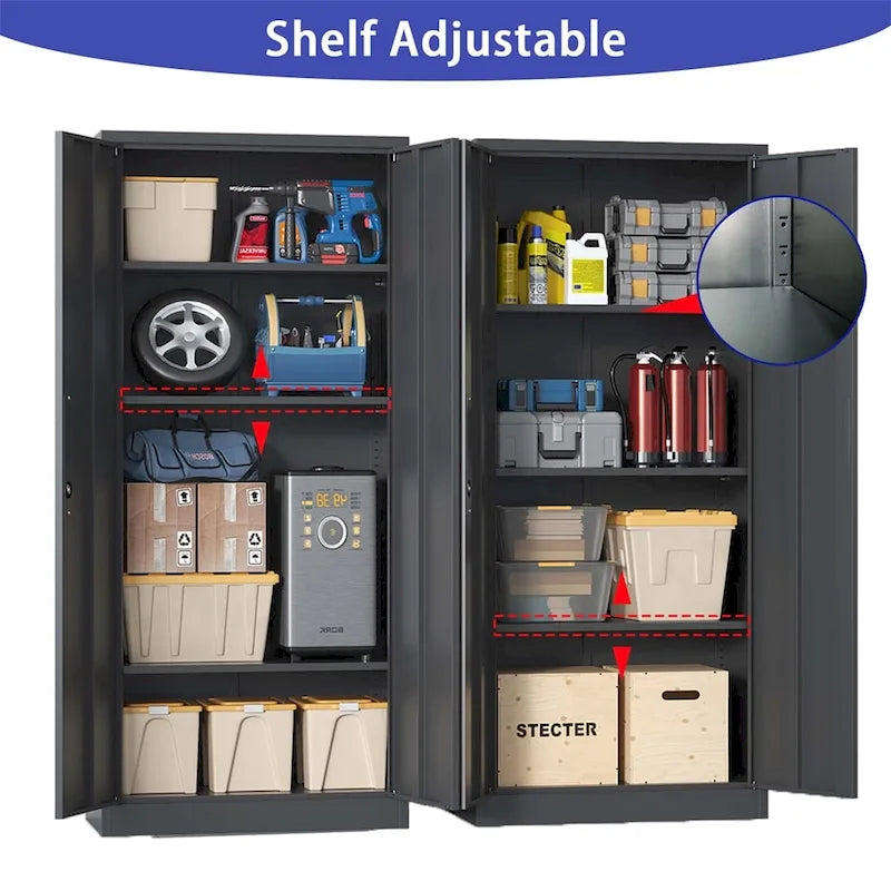 Steel Tool Storage Cabinet with Doors and 3 Shelves - Metal Garage Organizer