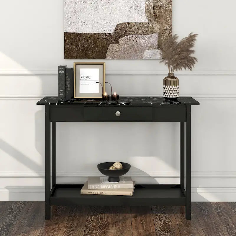 Denhour DH BASIC 4-Piece Open-Shelf Coffee Table Set with Drawer in Transitional Rubberwood