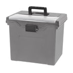 Portable Letter Plastic File Box w/Organizer Lid, Gray, 4Pk