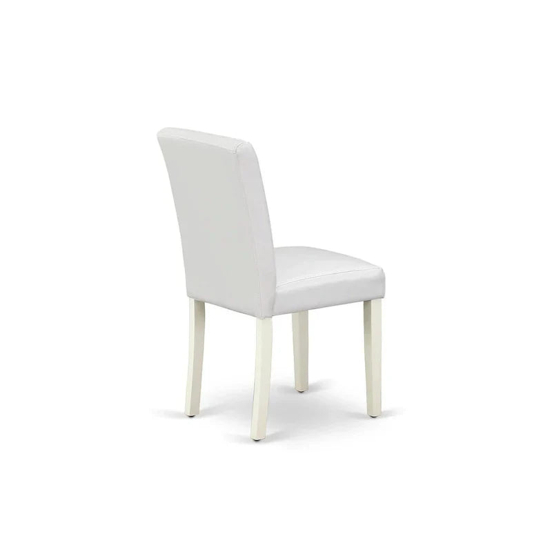 East West Furniture Round Dining Table Set - Kitchen Table with White Faux Leather Parson Chairs in Linen White (Various Piece Options)
