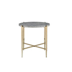 Gray and Gold End Table with Oval Marble Top and X-Shaped Base