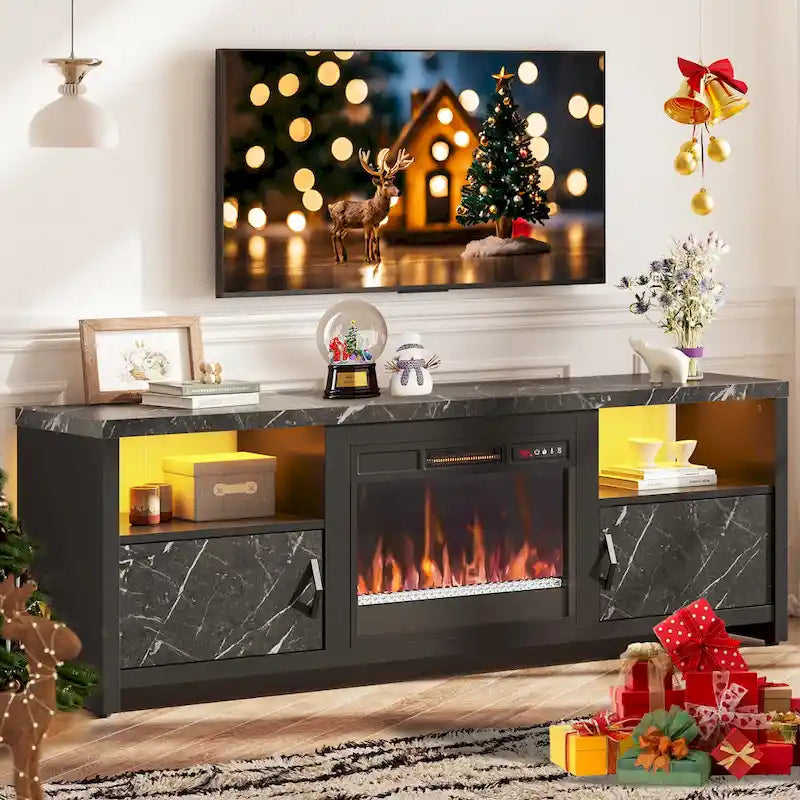 71-Inch TV Stand for 75-Inch TVs with LED Fireplace and Storage Cabinet