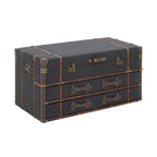 Roche River Decor Faux Leather or Linen Fabric Coffee Table Trunk with 2 Drawers and Buckle Hinged Top - Available in Dark Blue or Brown