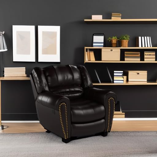 CANMOV Leather Recliner Chair, Classic and Traditional Manual Recliner Chair with Comfortable Arms and Back Single Sofa for Living Room, Nut Brown