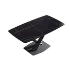 63-Inch Contemporary Dining Table with Slate Stone Surface and Metal Legs, Marble Finish
