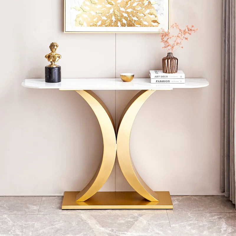 Contemporary Console Table with Elegant Design, Metal Frame, and Adjustable Foot Pads for Entryway