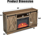 AMERLIFE Fireplace TV Stand with Sliding Barn Door for TVs up to 73", Farmhouse 63" Fireplace Entertainment Center with Storage Cabinets/Adjustable Shelves
