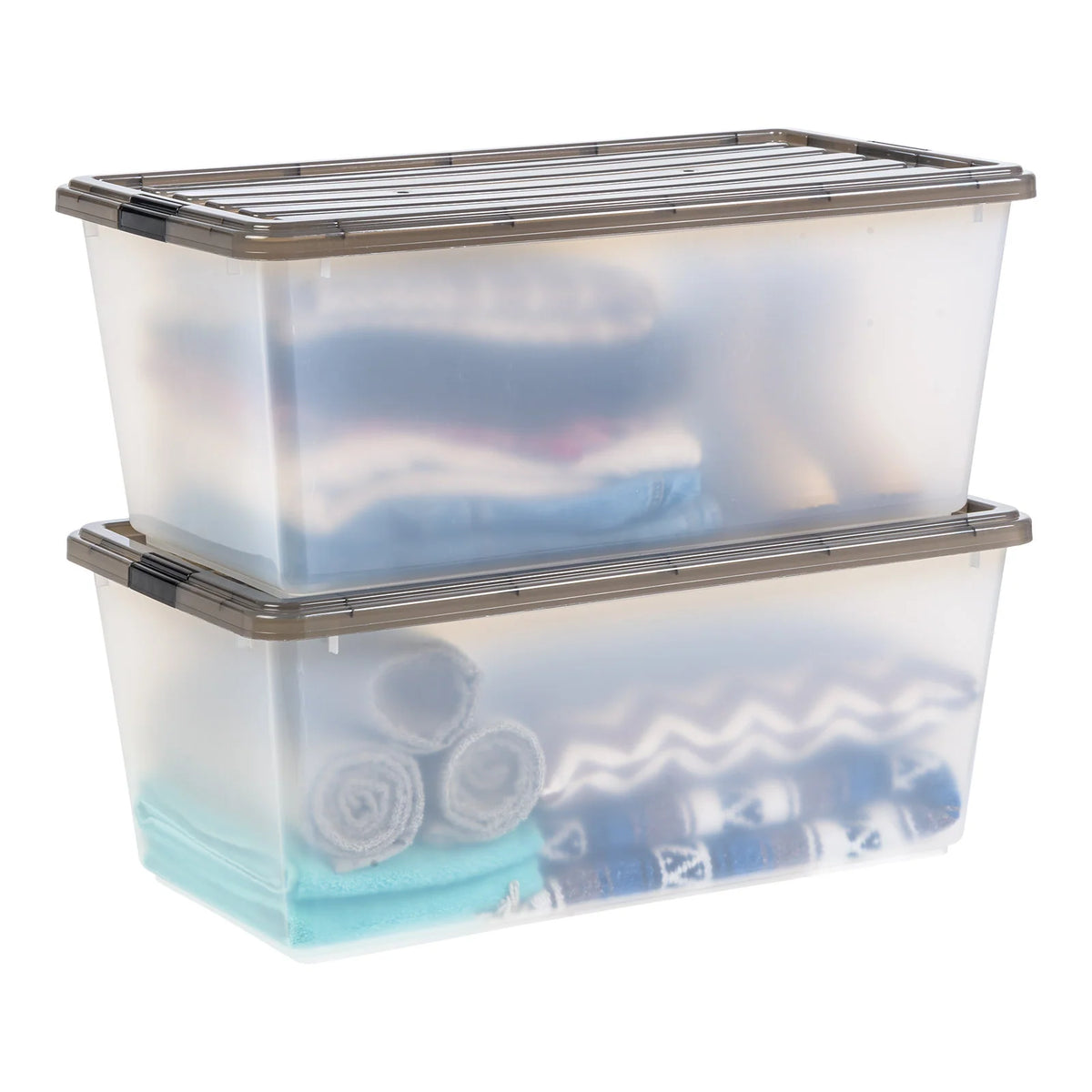 91 Qt. (22 gal.) Large Clear Latch Box, Stackable Plastic Storage Bin with Lid, Set of 4