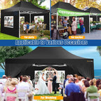 HOTEEL 10x15 Heavy Duty Canopy Tent - Commercial Pop Up with UV50+, Thick Hexagonal Frame, 4 Sidewalls, Anti-Pooling Design & Roller Bag (Black)
