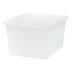 24.5 Quart Plastic Storage Bin Tote Organizing Container with Latching Lid for Shoes, Heels, Art Supplies, Stackable and Nestable, 4 Pack, Clear