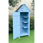 Hanover Sturdy Durable Waterproof Wood Outdoor Vertical Storage Shed, 70.40"x 30.30"x21.30", Blue