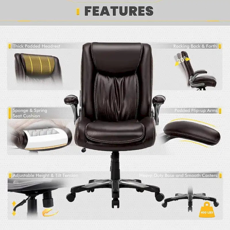 Ergonomic Office Chair with High Back Flip Up Armrests and Rolling Base
