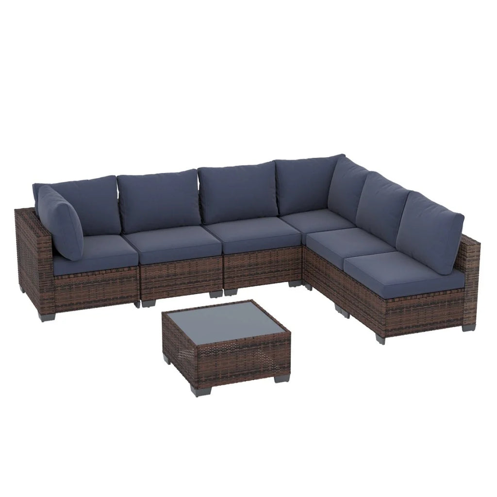Ainfox 7 Pcs Outdoor Patio Furniture Sofa Set on Sale, Grey Rattan Grey Cushion