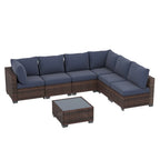 Ainfox 7 Pcs Outdoor Patio Furniture Sofa Set on Sale, Grey Rattan Grey Cushion