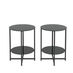 Black 2-Piece Tempered Glass End Table Set - Round Coffee Table for Bedroom, Living Room, and Office