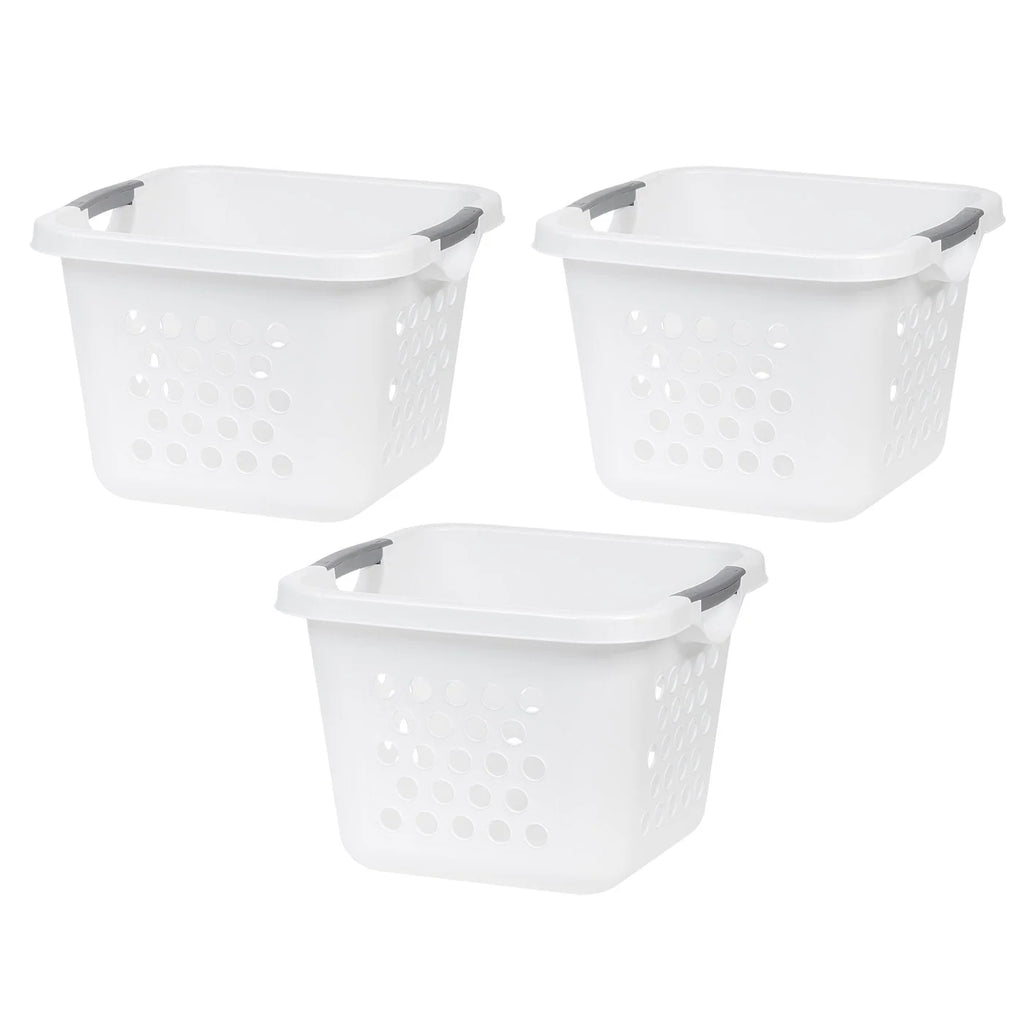 Compact Plastic Laundry Hamper Basket – 30L Storage Organizer with Easy-Lift Handles, 3-Pack