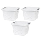 Compact Plastic Laundry Hamper Basket – 30L Storage Organizer with Easy-Lift Handles, 3-Pack
