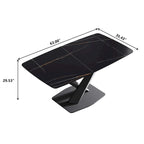 63-Inch Contemporary Dining Table with Slate Stone Surface and Metal Legs, Marble Finish