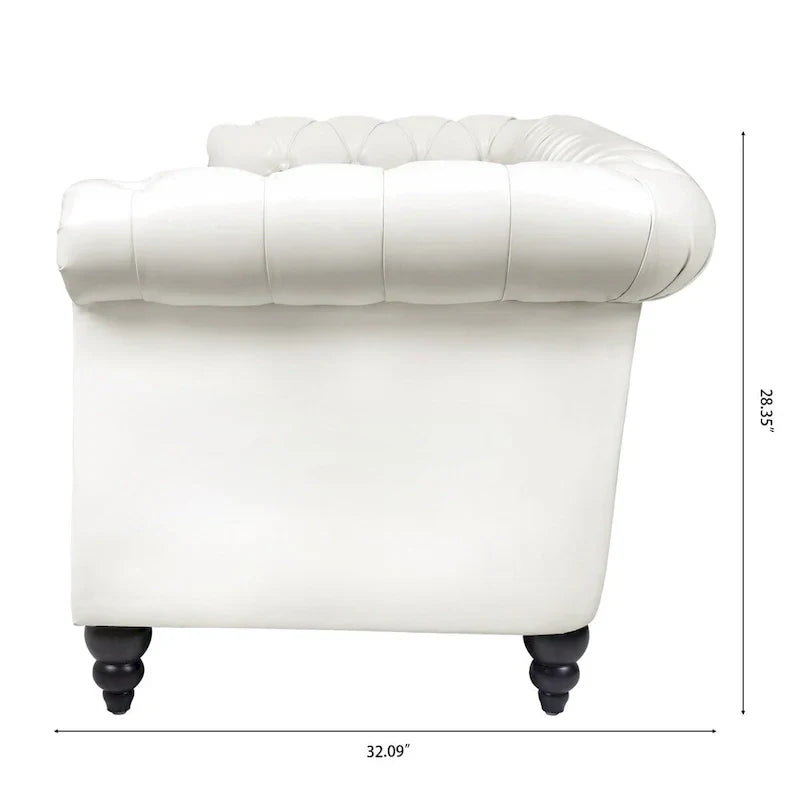 Cream 84.65 Traditional Chesterfield 3-Seater Sofa in PU Leather