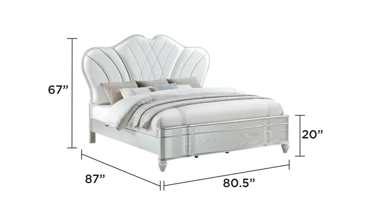 Eros King 4PC Bedroom Set with Manufactured Wood & Tufted Detailing in Silver