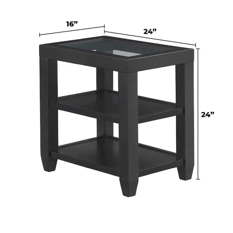 Cordero 16-Inch Wide Wood and Glass Top Chairside End Table with Shelf Storage