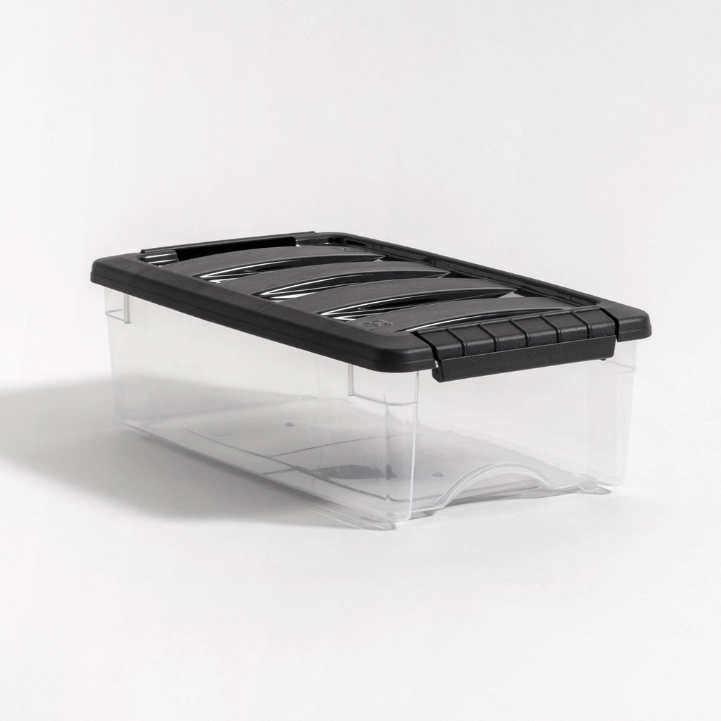 Plastic Storage Bins, Stackable Storage Container with Secure Latching Buckles and Black Lid, 5 Qt.