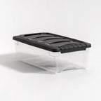 Plastic Storage Bins, Stackable Storage Container with Secure Latching Buckles and Black Lid, 5 Qt.