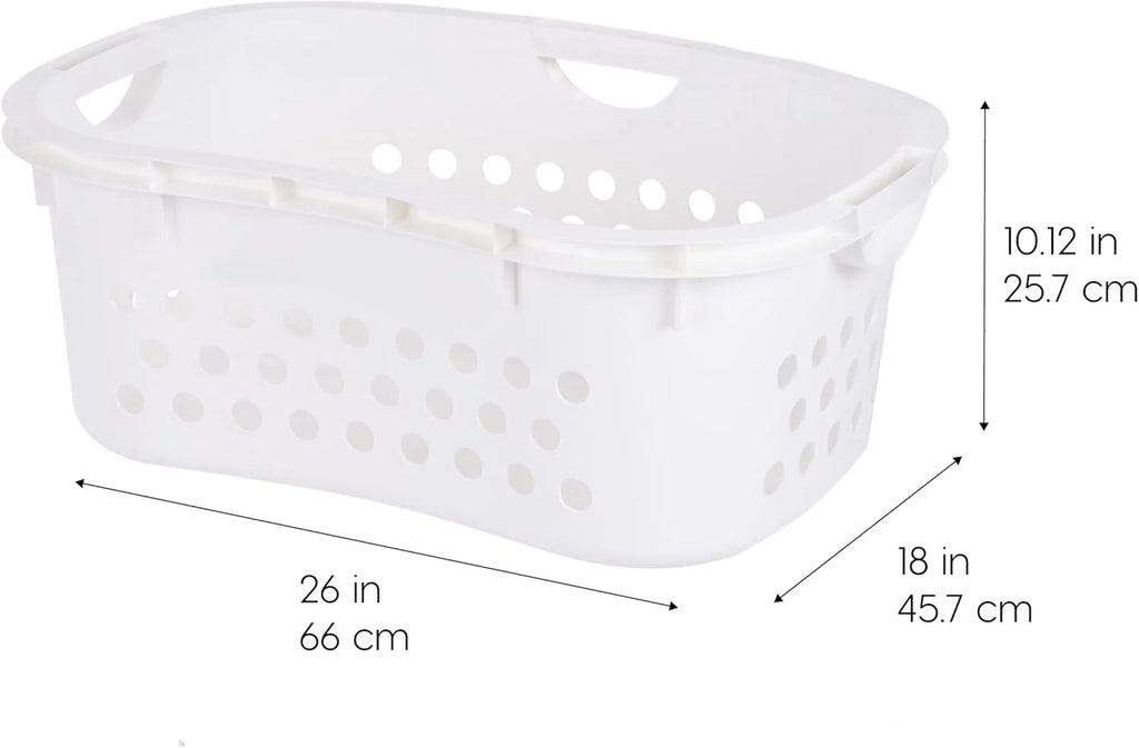 Plastic Laundry Basket - Large Clothes Hamper with Ventilation Holes, Built-In Handles & Hip Hold - 1.5 Bushel (50L) | White