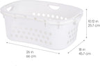 Plastic Laundry Basket - Large Clothes Hamper with Ventilation Holes, Built-In Handles & Hip Hold - 1.5 Bushel (50L) | White
