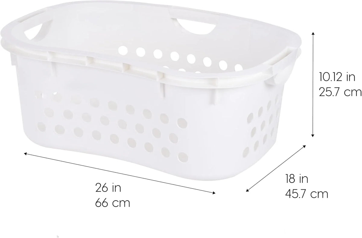 Plastic Laundry Basket - Large Clothes Hamper with Ventilation Holes, Built-In Handles & Hip Hold - 1.5 Bushel (50L) | White
