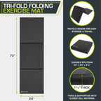 Tri-Fold Folding Exercise Mat 6x2x1.5 | Black / Single