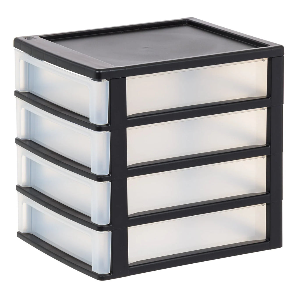 Medium 4-Drawer Compact Desktop Organizer, Stacking Desktop Unit, Black-Clear, Single Pk