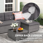 JOIVI 3 Pieces Patio Conversation Set, PE Wicker Rattan Outdoor Furniture Set, 2 Ways Small Sectional Sofa, Tempered Glass Coffee Table, Silver-Gray