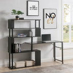 Modern Computer Desk with 5-Tier Shelves – Space-Saving Rotatable Workstation