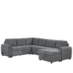 Roomfitters U-Shaped Sectional Sofa with Pull-Out Bed, Storage Chaise Lounge, and Integrated Charging Ports for Living Room