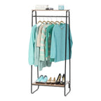 Metal Garment Rack with Wood Shelf - 2 Shelf | Black