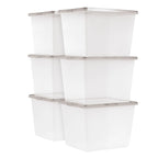 36 Qt. Stackable Box, Plastic Storage Bins with Lids, Clear, Gray Lid, Set of 6