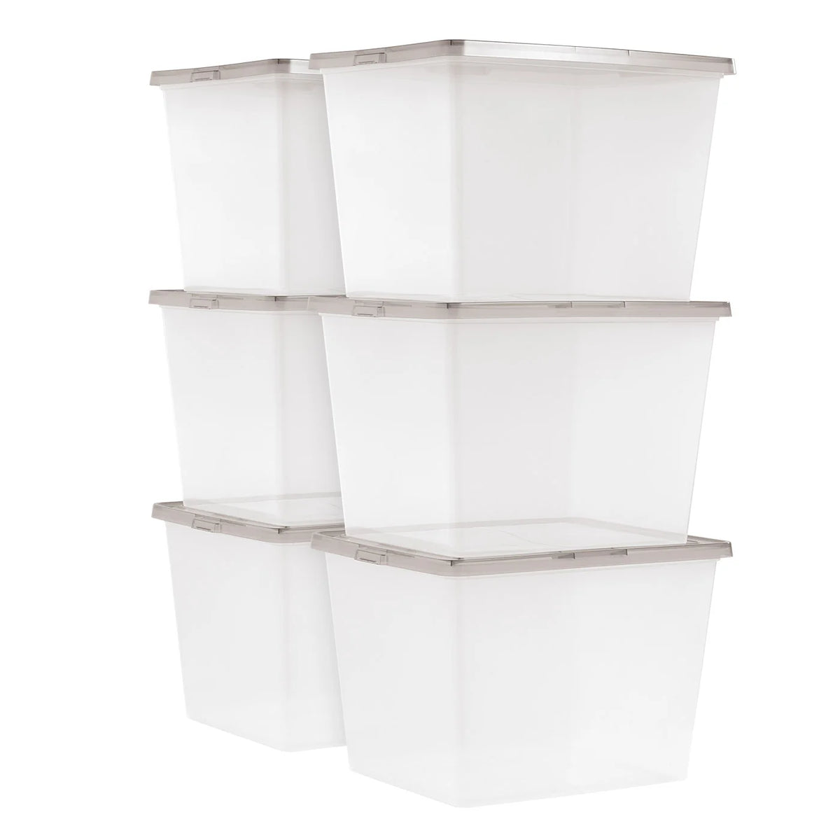 36 Qt. Stackable Box, Plastic Storage Bins with Lids, Clear, Gray Lid, Set of 6