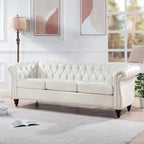 Cream 84.65 Traditional Chesterfield 3-Seater Sofa in PU Leather