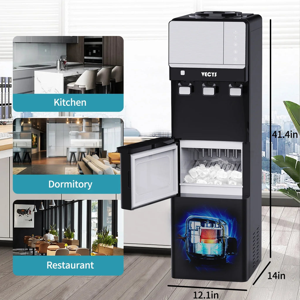 VECYS 3 5 gal Water Dispenser with Ice Maker, 27LBS Daily Ice & Child Lock