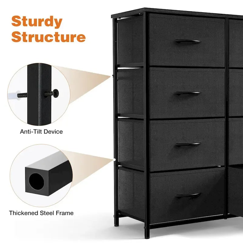 8-Drawer Tall Fabric Dresser with Wood Top and Sturdy Steel Frame - Stylish Bedroom Storage Solution