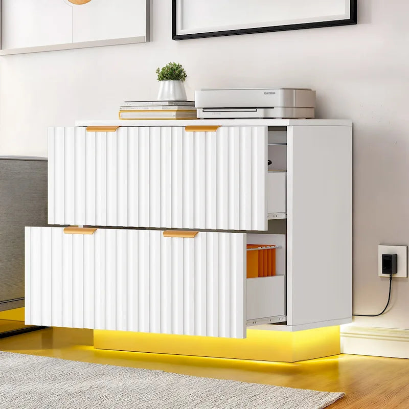 Moasis Lateral Filing Cabinet with LED Lighting and 2 Drawers for Home Office
