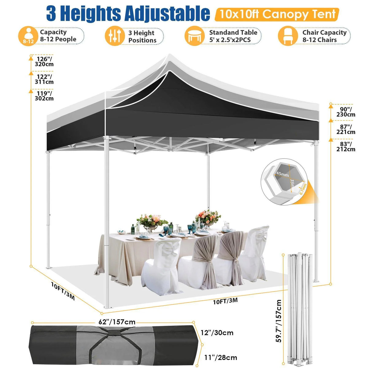 HOTEEL 10x15 Heavy Duty Canopy Tent ,Pop up Canopy for Parties Wedding,Commercial Easy up Gazebo with Roller Bag,UV 50+ &,White
