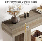 63-Inch Brown and Gray Slim Wooden Console Table for Entryway
